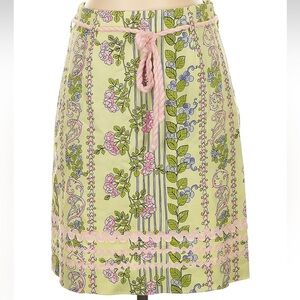 Etcetera Y2K Green Pink Blue Floral Print Rope Belt Cotton Blend Skirt 2 XS